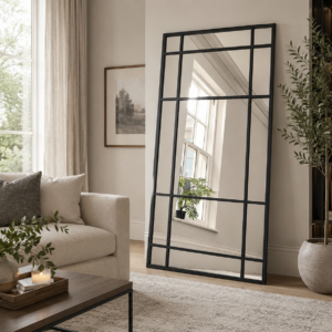 hod 1.8m windowpane black framed full length mirror