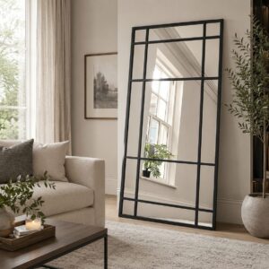 hod 1.8m windowpane black framed full length mirror